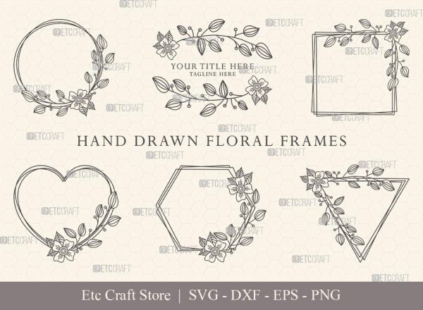 Hand Drawn Circle Floral Frame SVG Cut Files | Flower Wreath SVG | Wedding Monogram SVG | Circle Frame | Floral Text Logo Frame | CFF007 on Sale